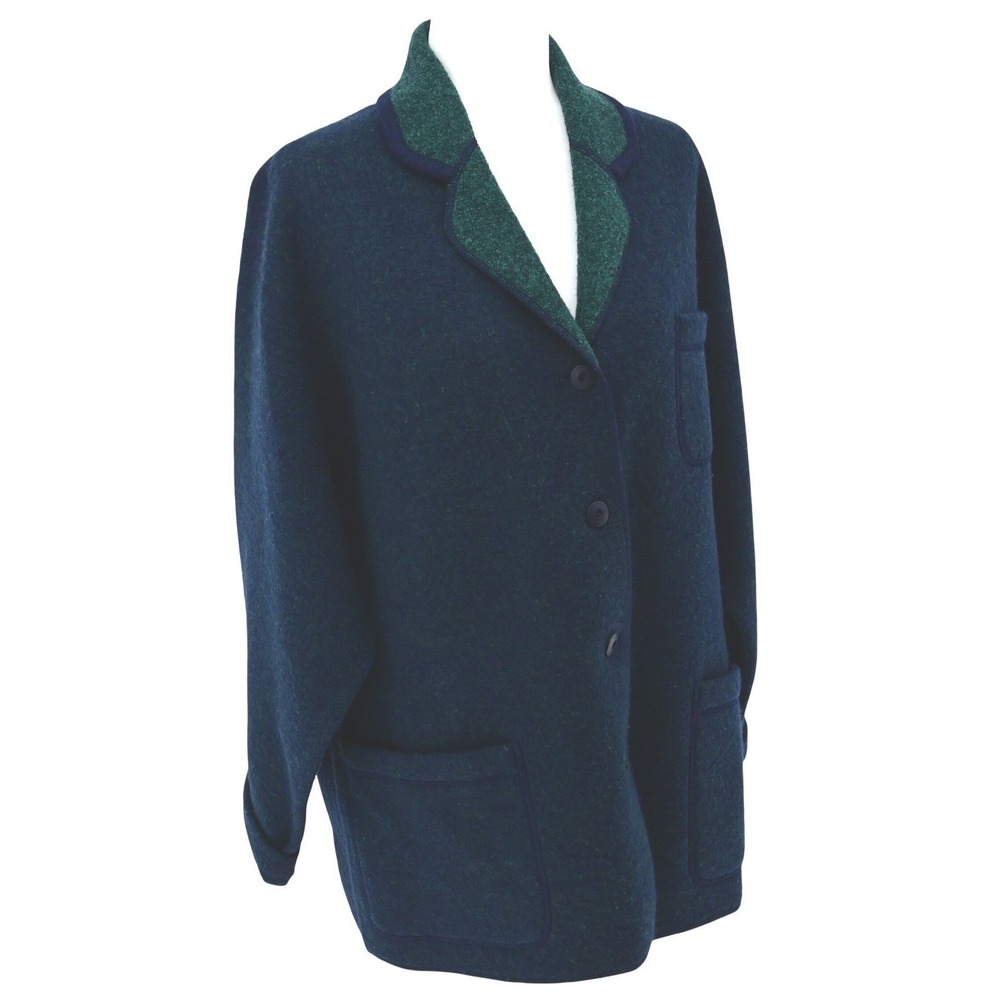 VTG Lands End 100% Wool Preppy Boiled Cardigan Jacket Navy Green SZ 16 Hong Kong - Picture 5 of 13